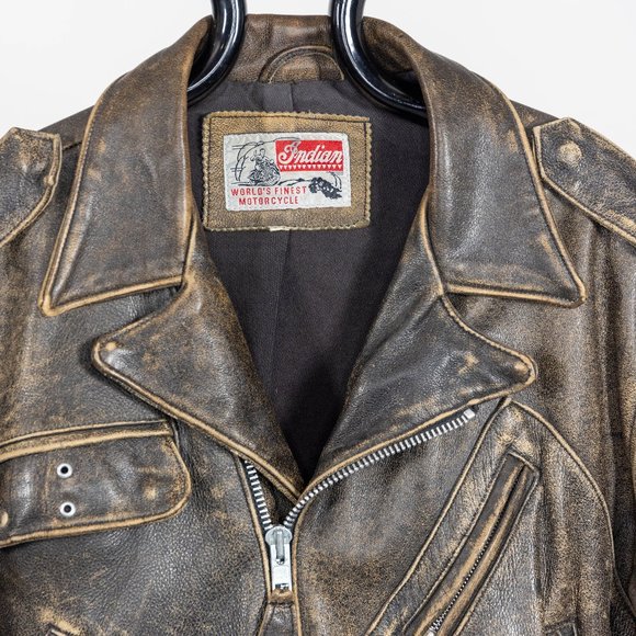 VTG 90’s Indian Motorcycle Patch Brown Leather Rider Jacket Rare - Picture 3 of 9